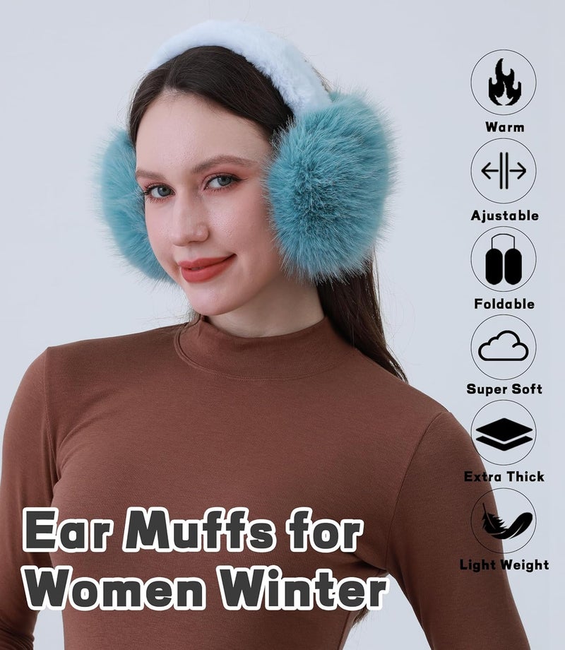 Eyegla Ear Muffs for Women Winter Adjustable & Foldable Fuzzy Earmuffs Fluffy Soft Ear Covers for Cold Weather - Image 2